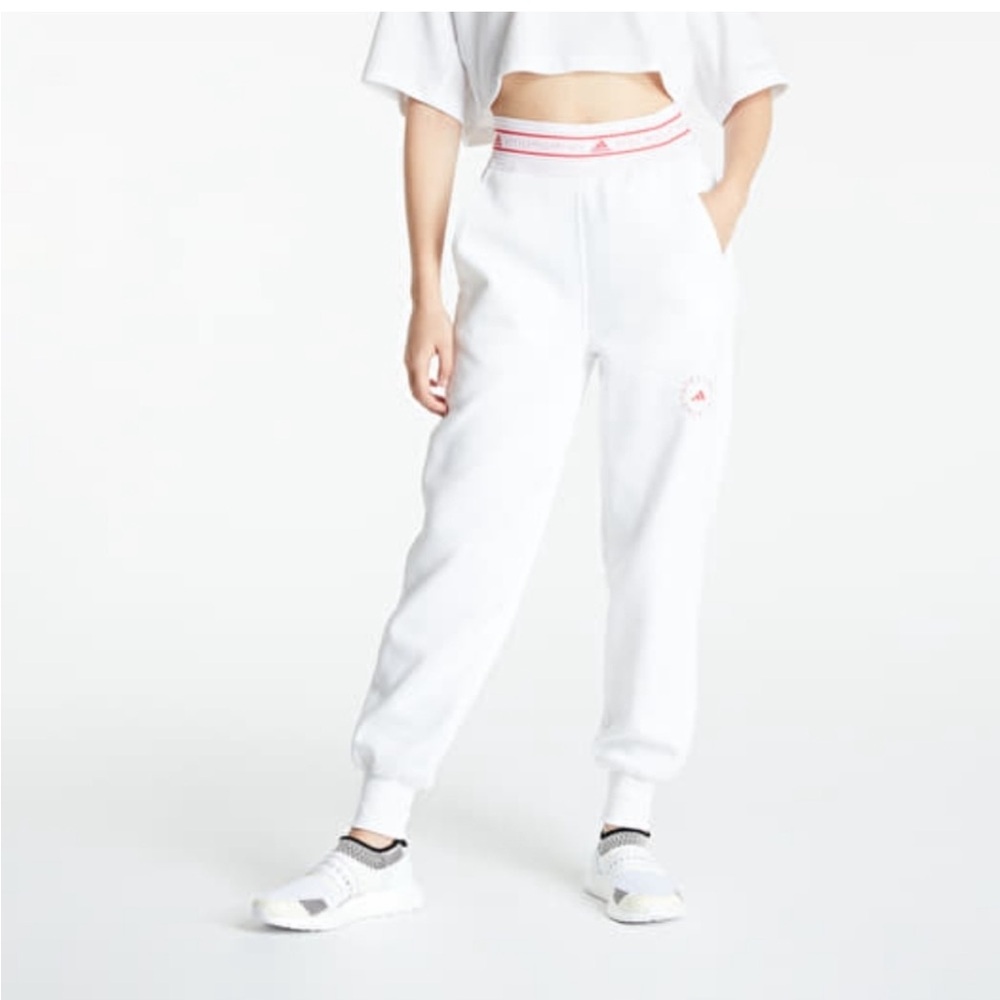 Adidas Stella McCartney White Joggers with Pink Trim